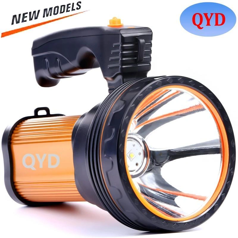 QYD LED SenterRechargeable Spotlight Flashlight 6000 Lumens Handheld Spot Light LED Flashlight with Handl Ultra-Long Standby Electric Torch with USB Output