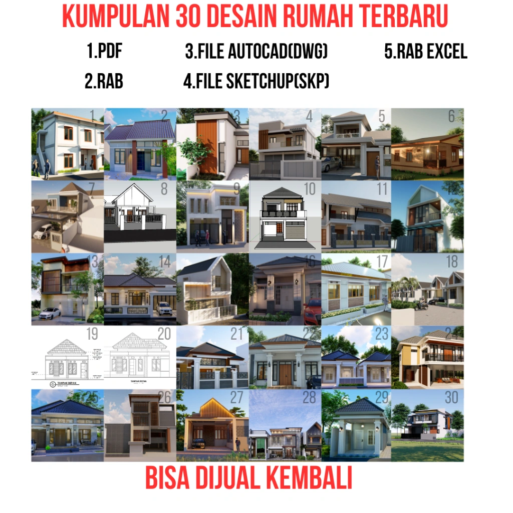 Kumpulan 30 Desain Rumah Terbaru lengkap file autocad dan sketchup rab, BISA DIJUAL KEMBALI