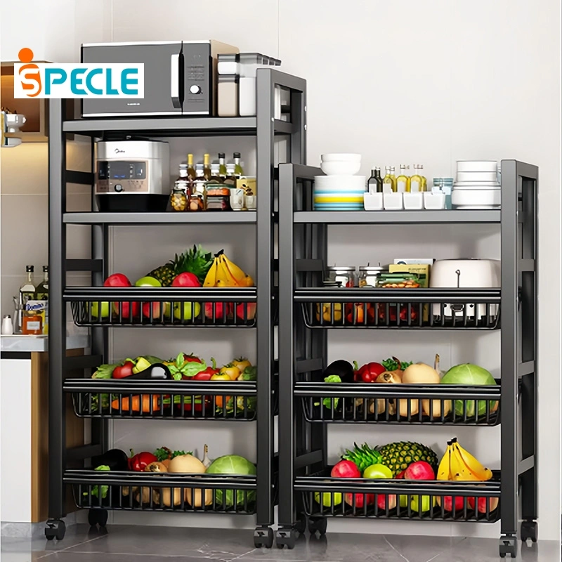 iSPECLE 3/4/5 Tingkat Rak Dapur Serbaguna dengan Keranjang & Roda Rak Penyimpanan Rak Microwave Oven