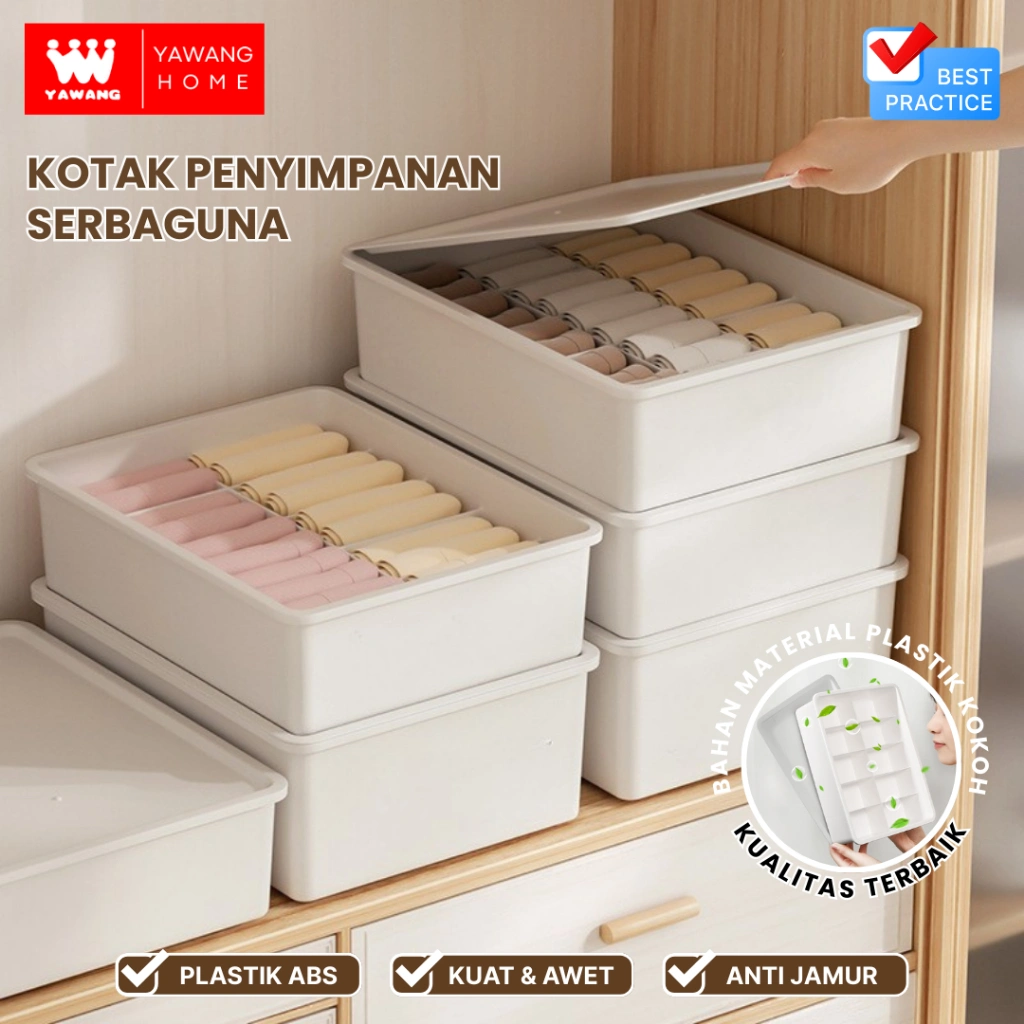 YAWANG Home Kotak Penyimpanan Pakaian Dalam Kaos Kaki dengan Tutup Serbaguna Storage Box Sekat Underwear Storage Box Penyimpananpak