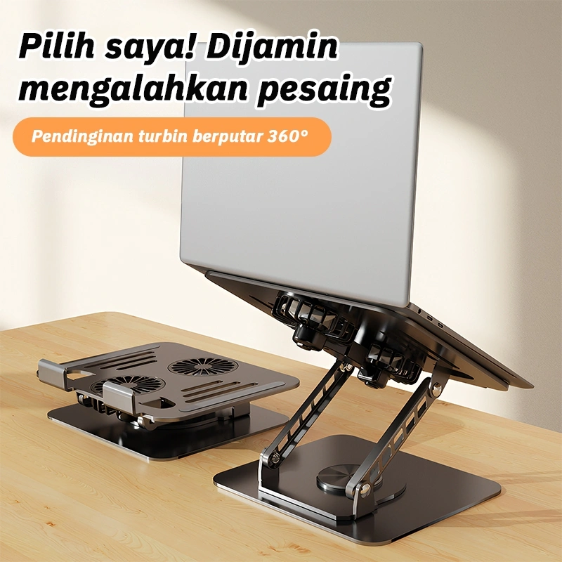Stand Laptop Cooling Pad Turbo Fan 360° Logam Dual Axis Kokoh Stabil WFH Terbaik