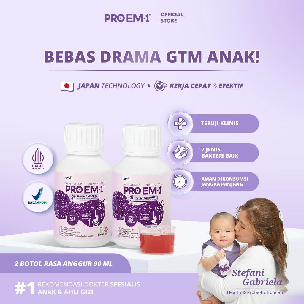 PRO EM1 Rasa Anggur | Suplemen Probiotik | Anak Dewasa Lansia | Imun | Maag | Gerd | GTM