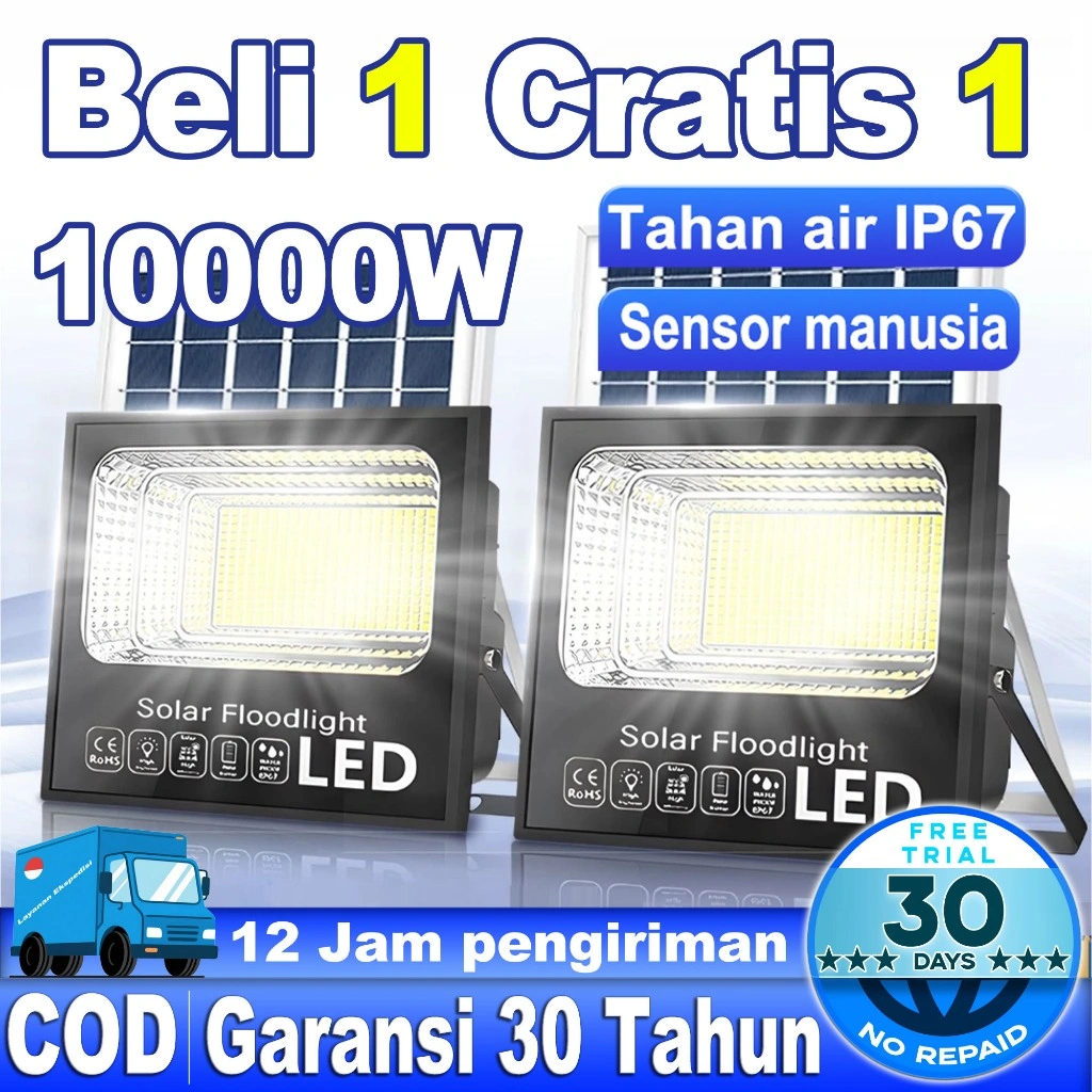 [ Garansi 30 tahun ] Lampu tenaga surya Lampu Led tenaga surya outdoor matahari  Lampu sorot outdoor Solar Light 10000 Watt IP67 waterproof Lampu solar cell Lampu panel surya Lampu Sorot Emergency Super Terang Dengan Panel Surya