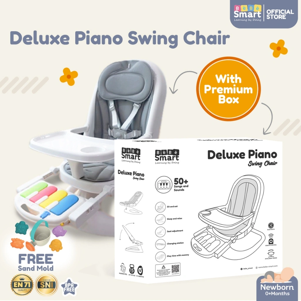 BEBE SMART Deluxe Piano Ayunan Bayi / Ayunan Bayi Otomatis / Baby Bouncer / Kursi Makan Bayi