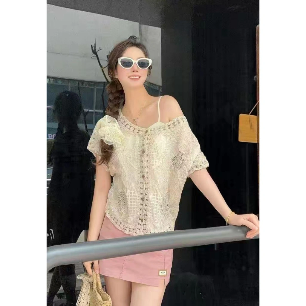 Blouse Kardigan Knitted Short Sleeve