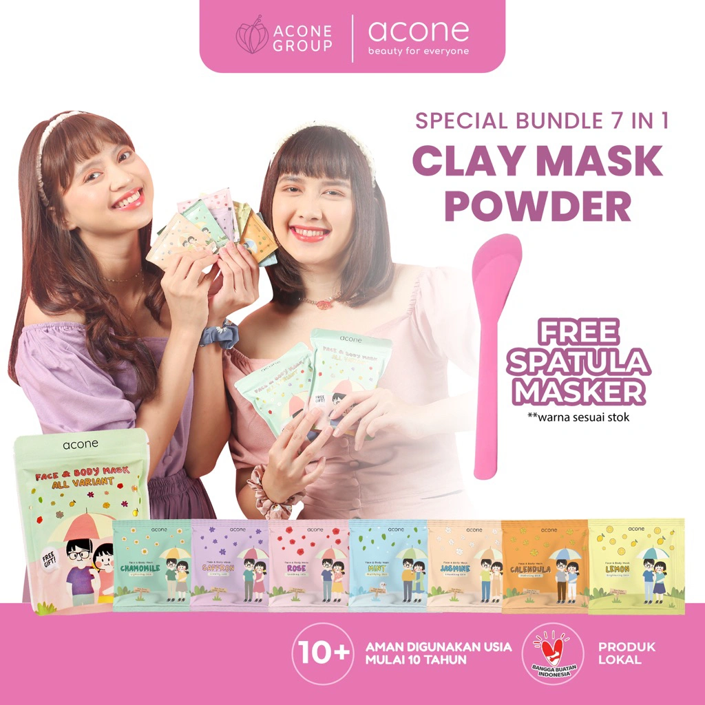 HELLO NANA - [FREE SPATULA] Special Bundle Pouch All Varian Face & Body Clay Mask | Masker Bubuk Wash Off