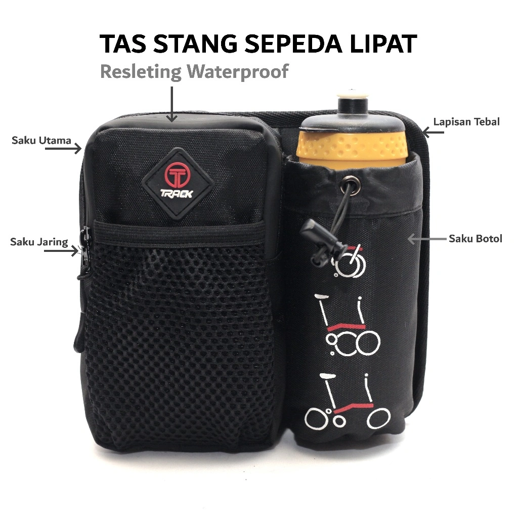 TRACK Tas Stang Sepeda Lipat Waterproof Tas Handle Bar Anti Air - Resleting Waterproof - Jaring