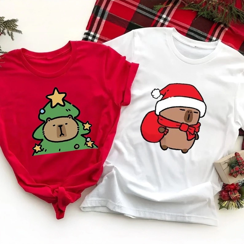 Herlin Collection-Kaos dan Jumper Couple Keluarga Mary Christmas/Natal CAPYBARA Lucu Gemoy Imut Banyak Varian Topi Lampu Pohon Kaos Kaki Kado Bingkisan Merah Hijau Sinterklas Santa Claus
