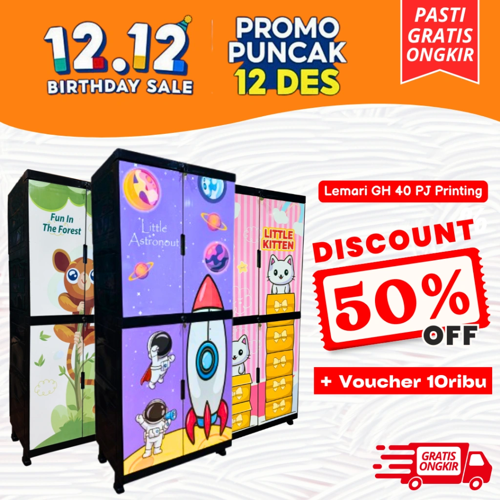 Furniplas - WAPOLIN Lemari Baju Pakaian Anak Plastik Susun Printing Gambar Astronot Luar Angkasa Ukuran 156 x 65 x 44 cm | GH 40 PJ - 111