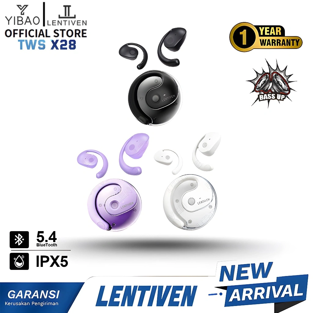 YIBAO LENTIVEN HEADSET Earbuds TWS Wireless Earphone Bluetooth 5.4 Hi-Res Audio IPX5 Garansi 1 Tahun X28