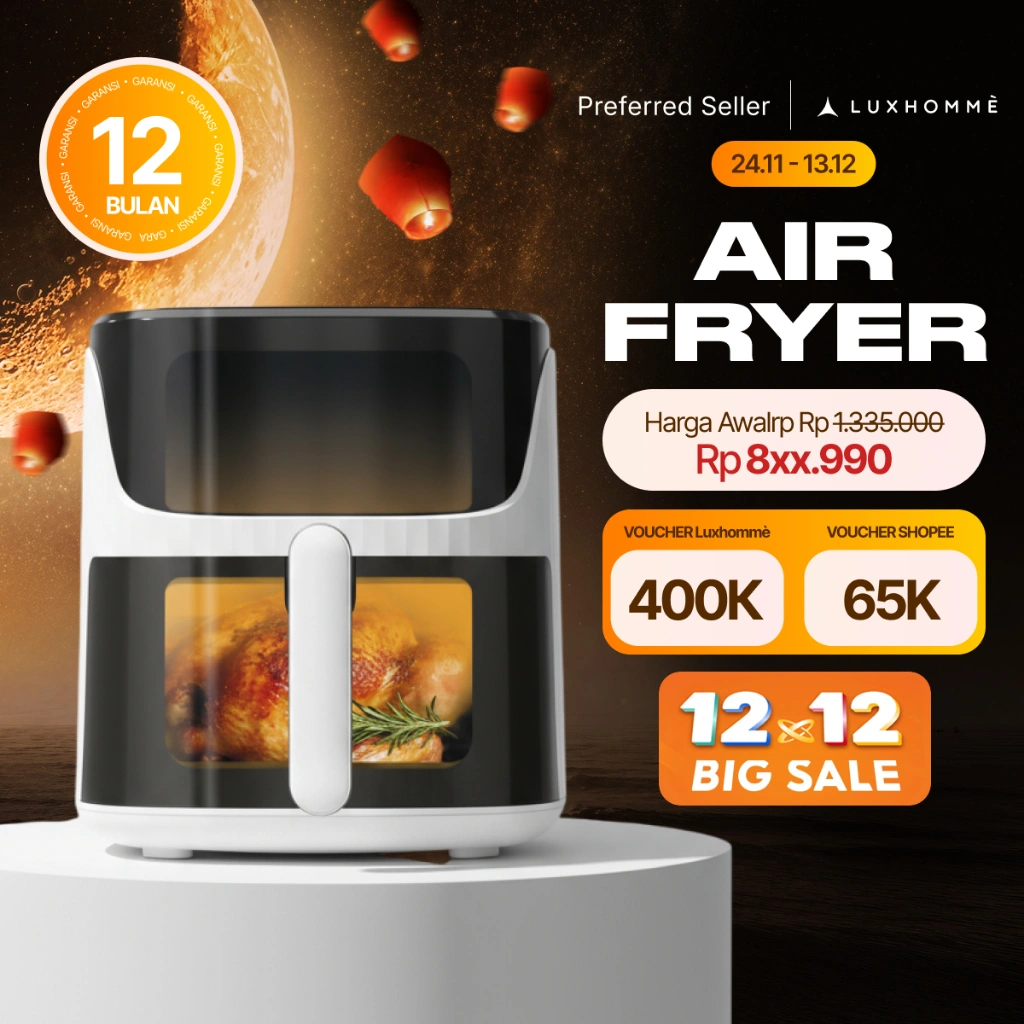 Air Fryer Digital 5,5L Touch Screen Penggoreng Tanpa Minyak Multifungsi LUXHOMME