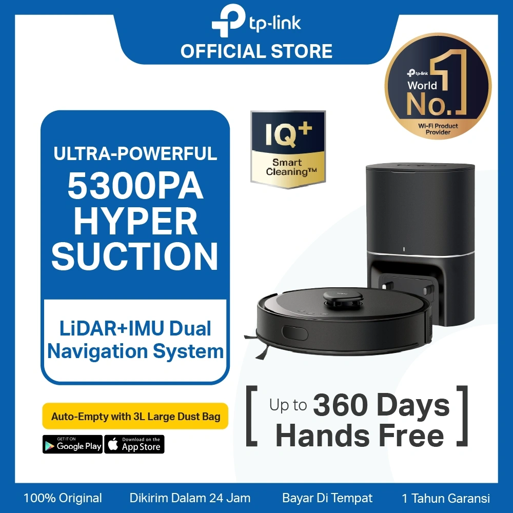TP-Link Tapo RV30 Max Plus I 5300Pa Hyper Suction I Robot Vacuum & Mop dengan Sistem Navigasi I Dual LiDAR