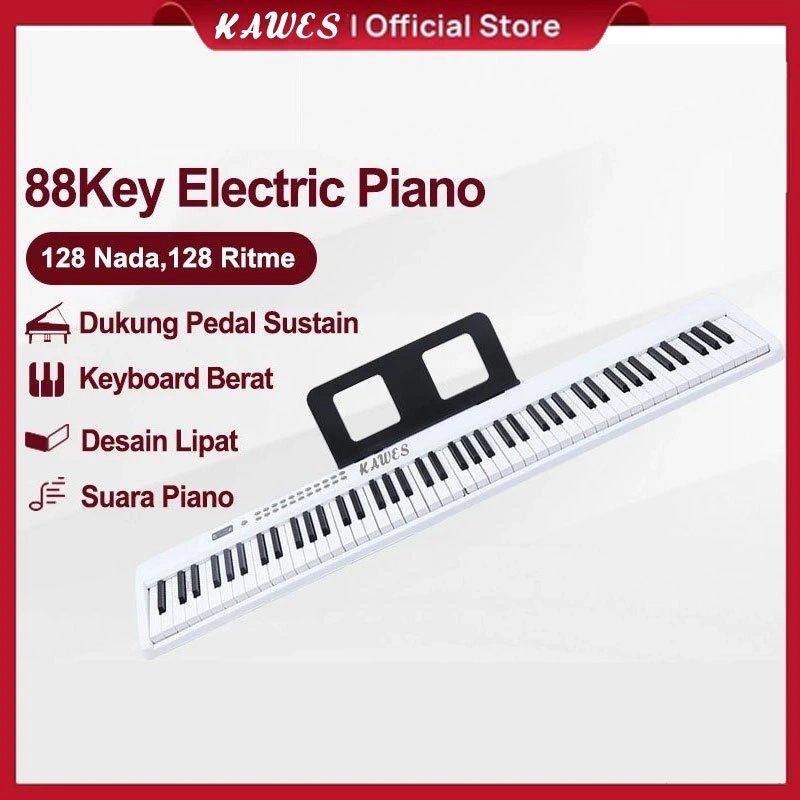 KAWES Keyboard elektrik lipat 88 tuts portabel charging rumah anak/pemula 200 tones/rhythms