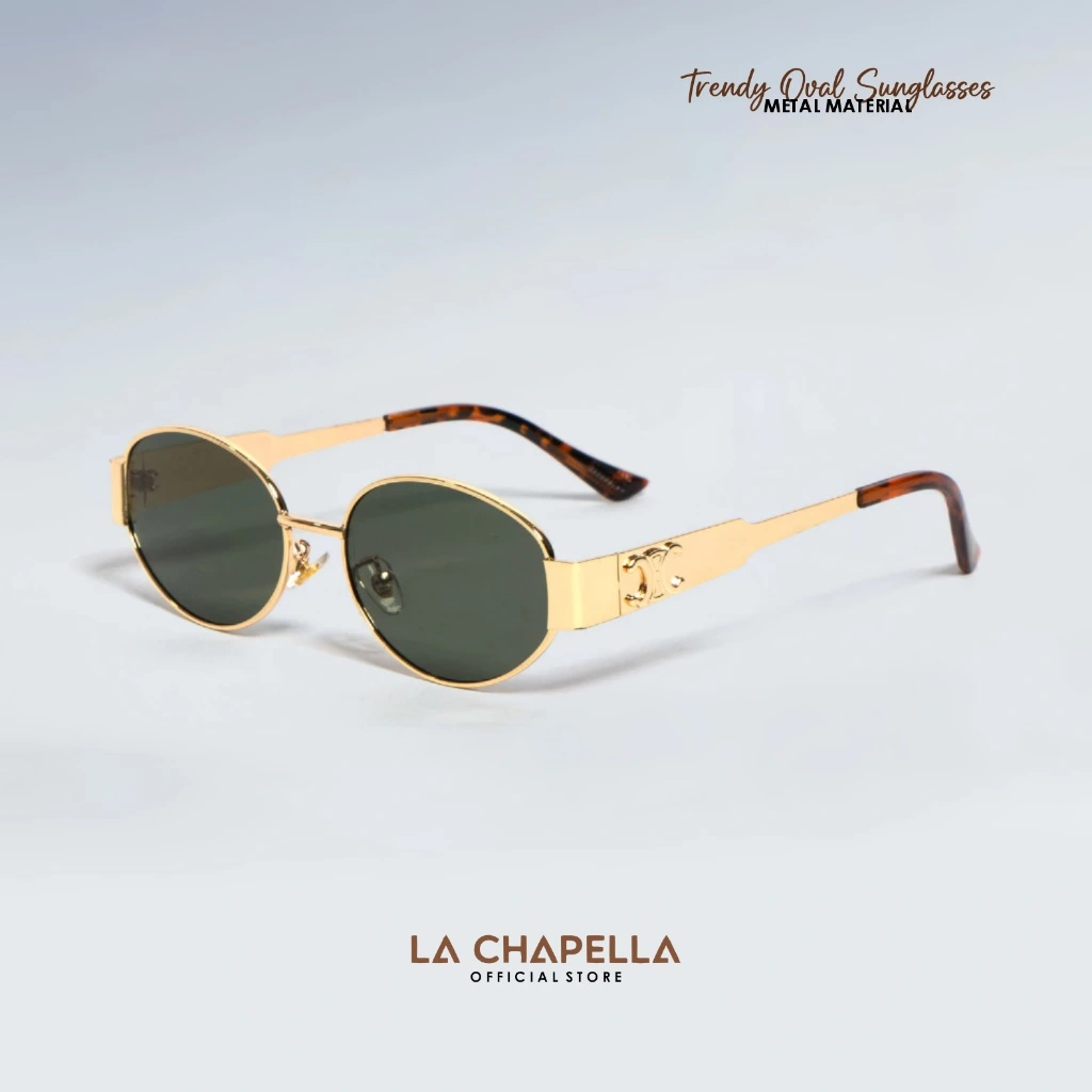 La Chapella Kacamata Hitam Anti Silau Sunglasses Retro Vintage Oval Pria Wanita Metal UV400 1006 - 1038 - S2968