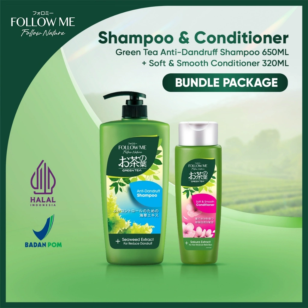 Follow Me Follow Nature Green Tea Anti Dandruff Shampoo 650Ml + Soft & Smooth Conditioner 320Ml