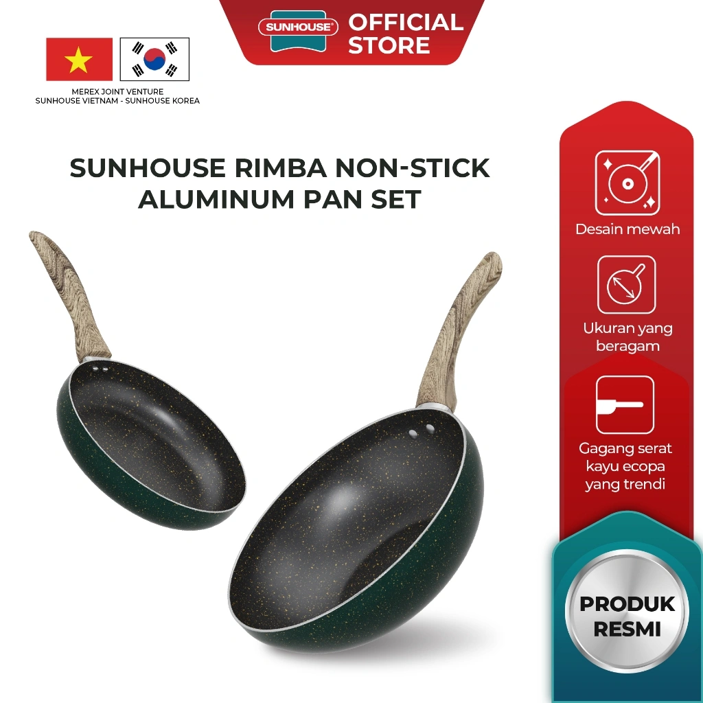 Sunhouse Set Wajan Aluminium Anti Lengket Rimba Hitam 18 & 24 cm