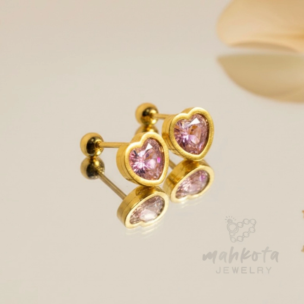A151 Anting Titanium Wanita Korean 6X 18K Gold Plated • Anting Love Pink • Anti Karat Anti Luntur • Titanium Jewelry • Anting Aesthetic • Anting Minimalis • Anting Elegant • Aksesoris Perhiasan Wanita • Model baru 2025 • Cocok Untuk Kado Pacar