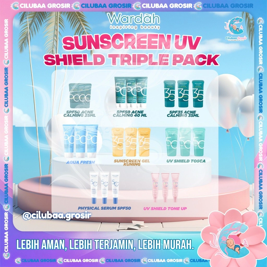 [TRIPLE PACK] Wardah UV Sunscreen Gel Series || Airy Smooth || Acne Calming || Physical || Tone Up || Essential Gel || Isi 3 Pcs