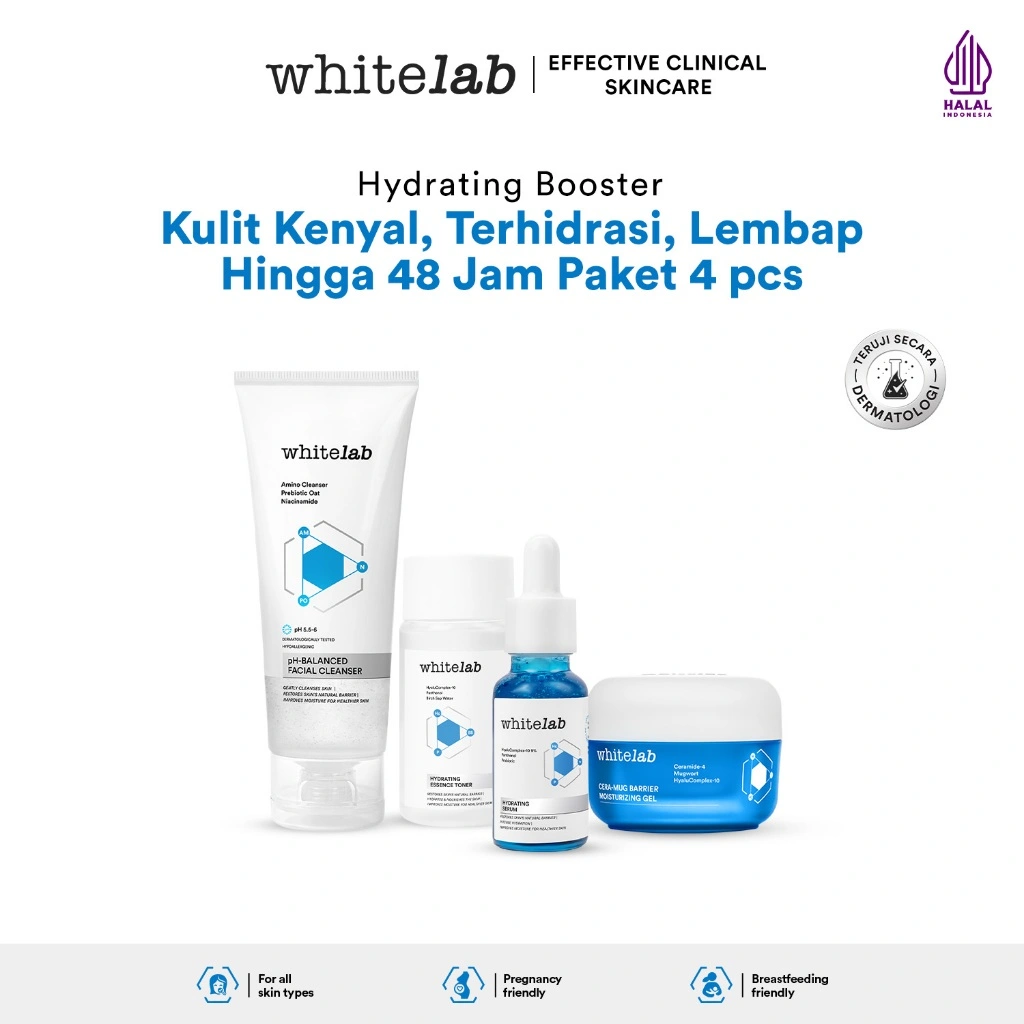 Whitelab Hydrating Series - Facial Cleanser, Essence Toner, Serum, Moisturizer, Sleeping Mask Paket Skincare