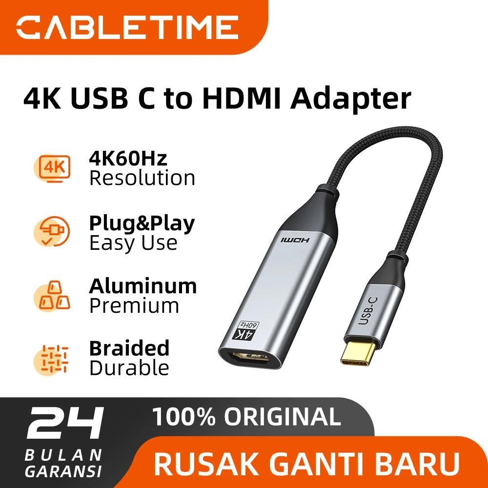 CABLETIME  Converter USB-C To HDMI 4K Adapter Portable
