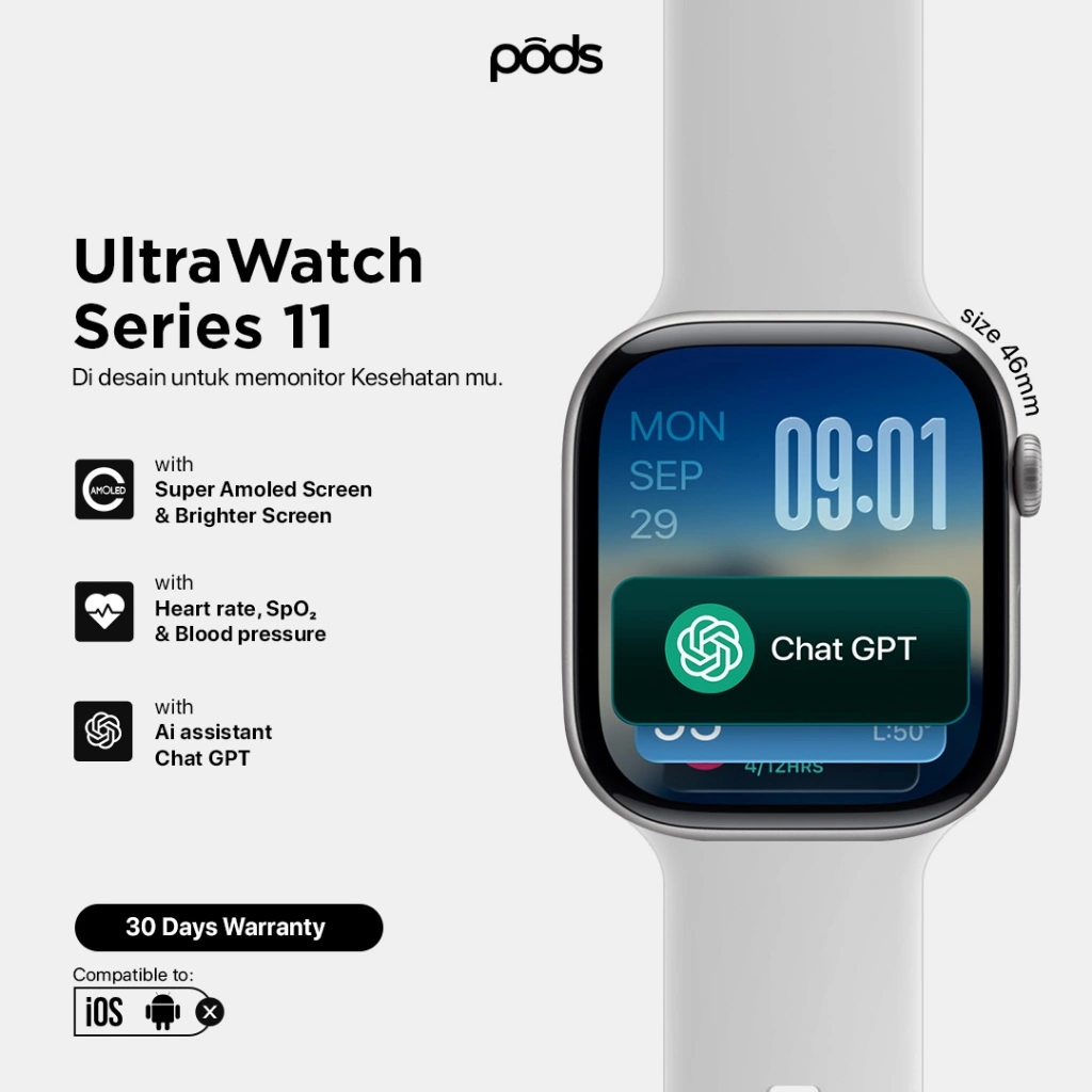 [NEW LAUNCH] UltraWatch Series 11 Smartwatch AMOLED Display 46mm – GPS, Water Resistant, Sport Mode, Bluetooth 5.3, Original Premium - by PodsIndonesia