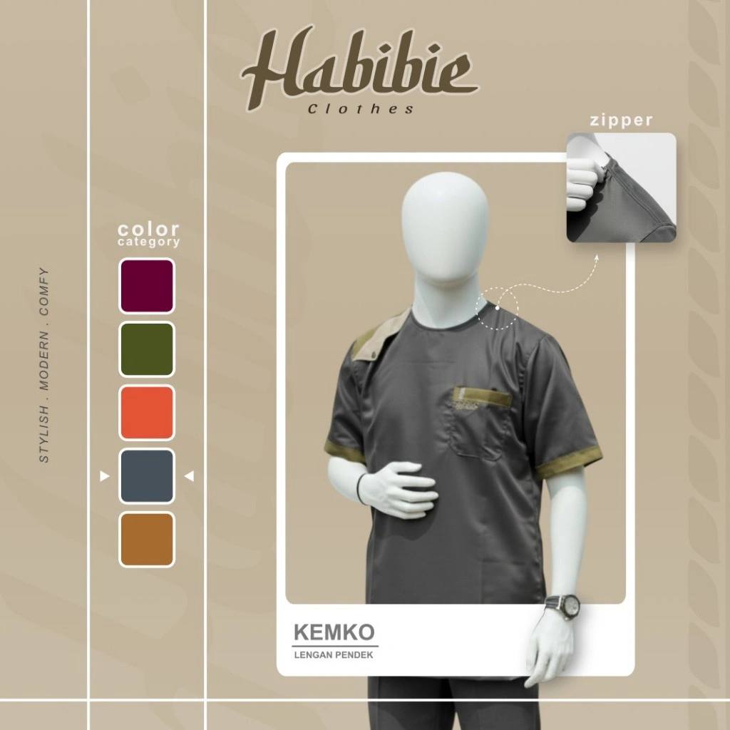 Kemeja Koko Habibie Kemko Pria Remaja Dewasa Lengan Pendek Atasan Muslim Pria Kemko Polos Modern