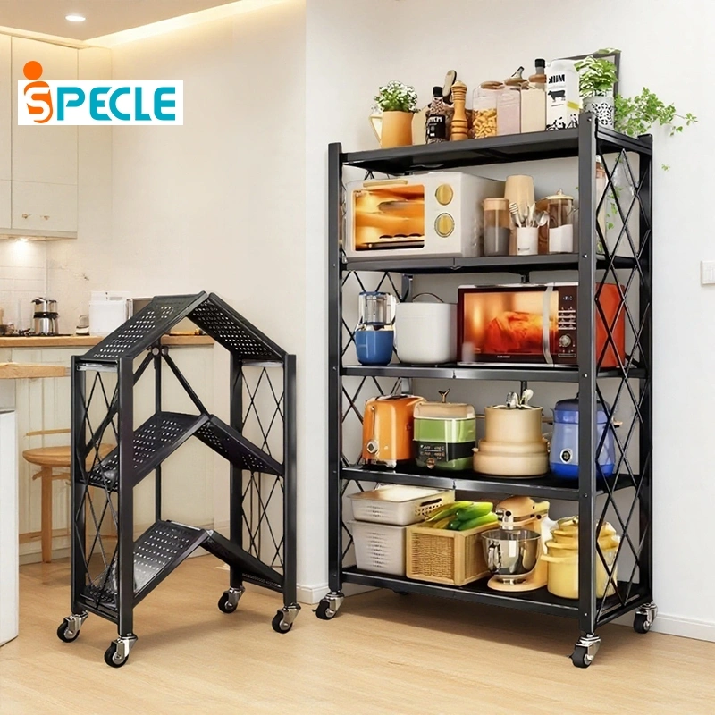 iSPECLE  [Tanpa Instalasi] Rak Dapur Serbaguna 3/4/5 Susun Rak Oven Microwave Rak Penyimpanan Rak Lipat Rak Dapur