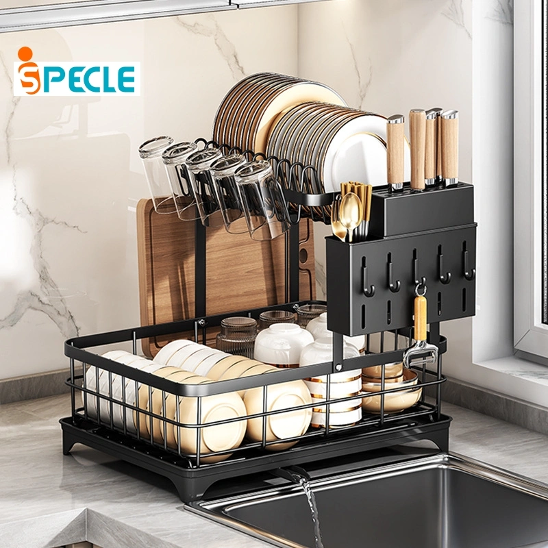 iSPECLE 2 Susun Rak Piring Minimalis Stainless Steel Penyimpanan Rak Rak Mangkuk Piring Anti Karat
