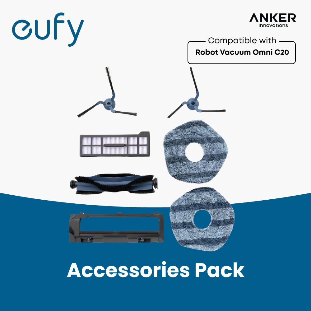 eufy Accessory Kit for Robot Vacuum Omni C20, 2 Side Brushes, 2 Washable Filters, 1 Rolling Brush, 1 Brush Guard, 2 Mop Pads - T290C