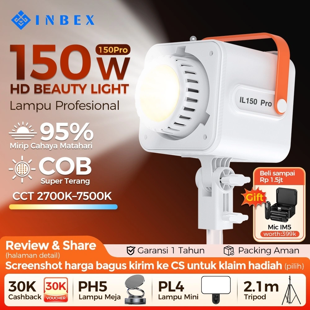 [SPayLater 0% Xtra] INBEX IL150Pro COB Lampu Studio Softbox Lighting Video LED Daylight CRI 98 untuk Live Streaming Fotografi Studio