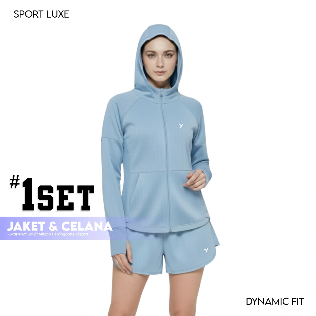 YUKANATA.ID - Setelan Jaket Roundhand Dri-Fit Milano Herringbone Wanita Premium Lightweight Activewear