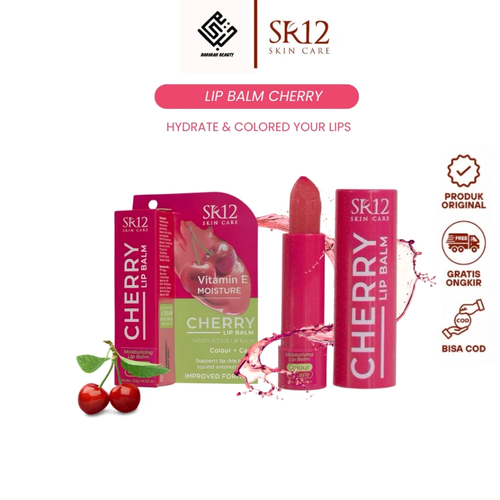LIP BALM CHERRY SR12 Pelembab Bibir Alami 4gr || Lip Care SR12 Pencerah Bibir Original 5gr