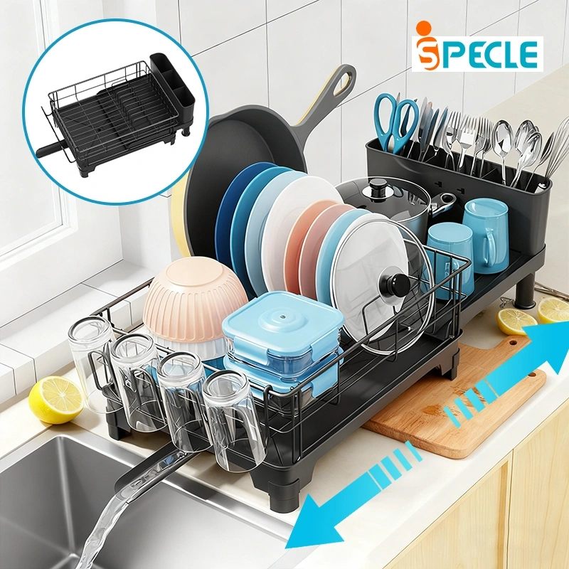 iSPECLE Rak Piring Retractable Rak Dapur Cuci Piring Wastafel Rak Piring Penyimpanan Rak Peralatan Dapur Dengan Aksesoris