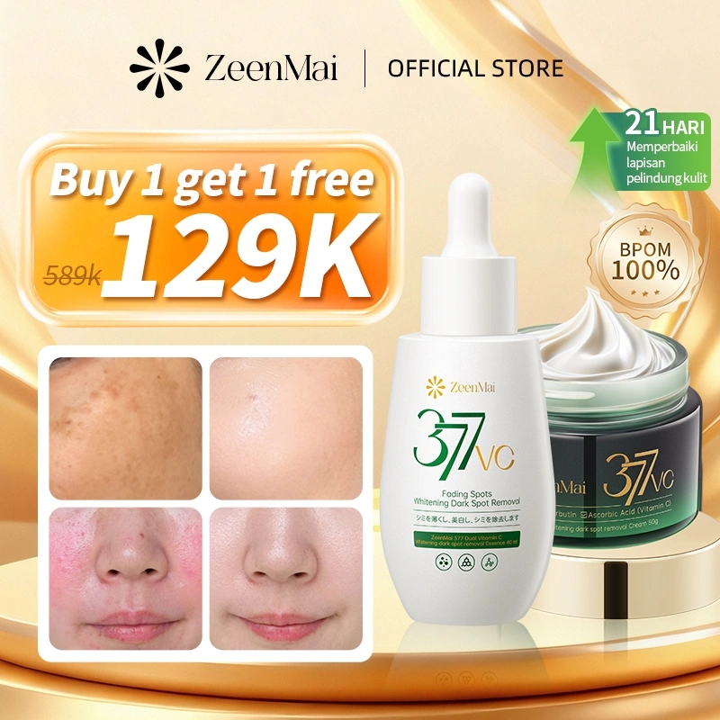 377 Dual Vitamin C Whitening dark spot removal Essence 40ml + Cream 50g| Mencerahkan warna kulit Memudarkan noda Melembapkan dan Memperbaiki cocok untuk kulit sensitif.