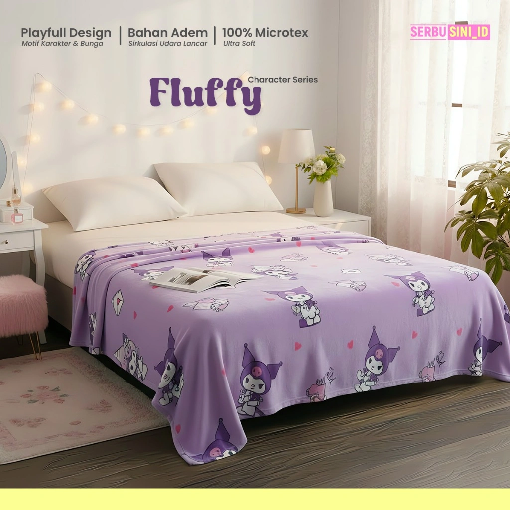 SERBU SINI Selimut Bulu Lembut Ukuran 140X200Cm Selimut Anak Motif Karakter Lucu Selimut Bulu Nyaman