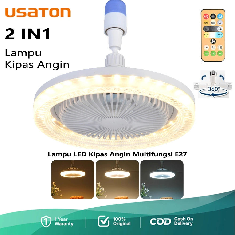 USATON Lampu Kipas Angin E27 50W Lampu Plafon Remote Control LED Lampu Studio Video/Live Konten Lampu Kipas