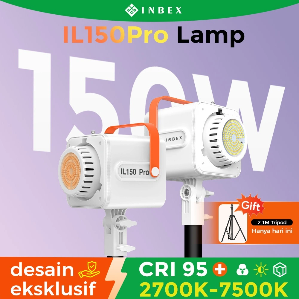 INBEX IL150Pro Lighting Studio Kit  Lampu Konten & Live Streaming Photography with CRI 95 dan suhu warna (2700K-7500K)