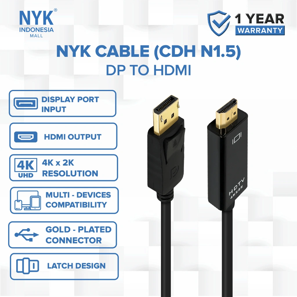 NYK Kabel DP to HDMI 1.8 Meter Cable