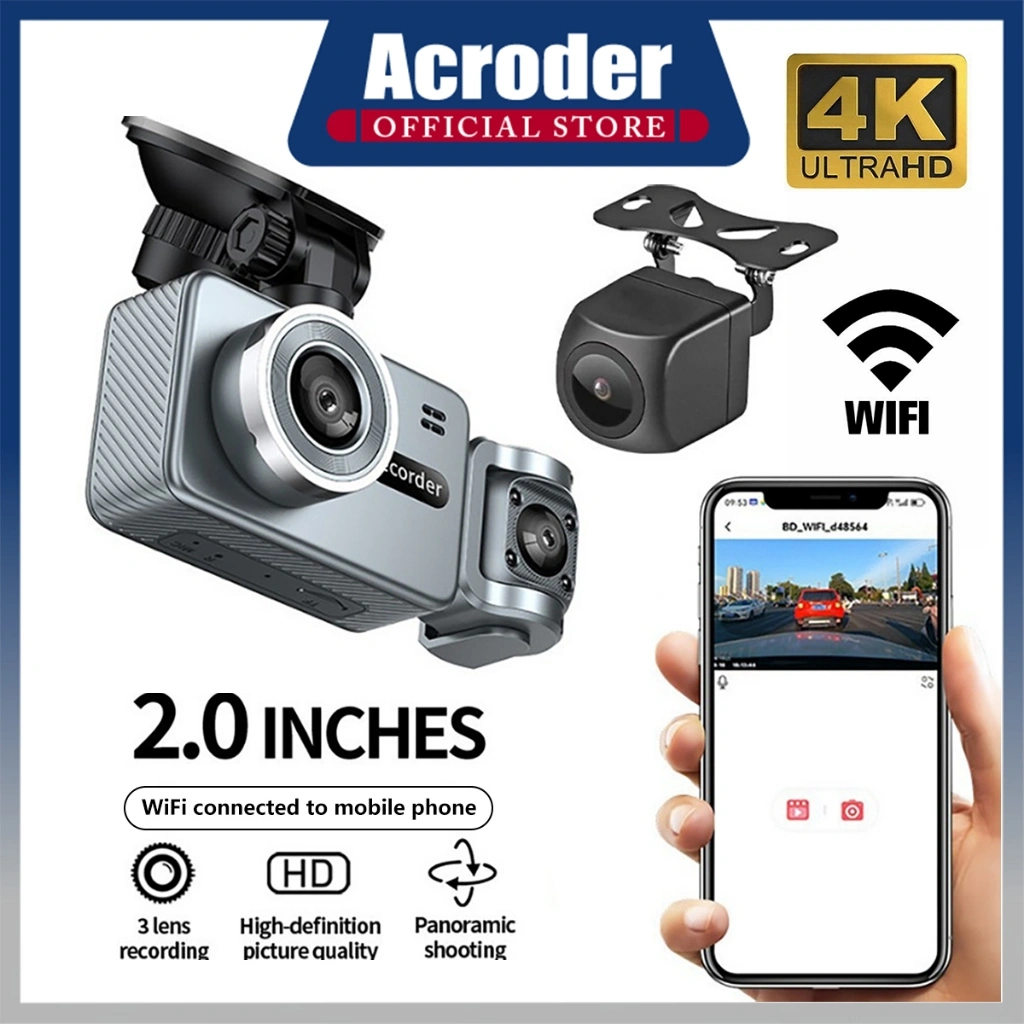 Acroder 4K Dashcam Mobil Q2 WiFi 2 Inch Ultra-clear Night Vision G-sensor Loop 24 jam