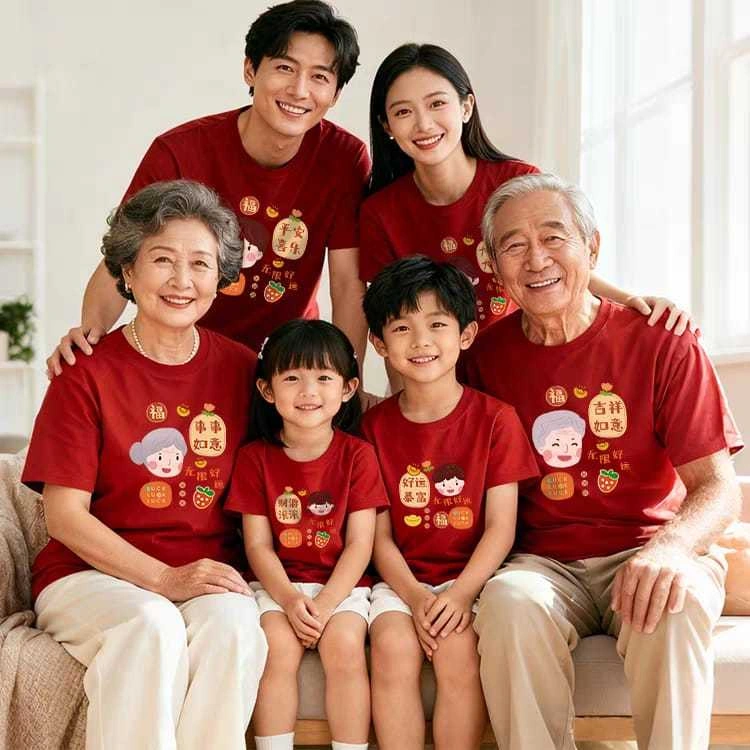 Mystique.id-Baju Kaos Imlek/Sincia FAMILY AKS MANDARIN 2026 The Year Of Horse Tahun Kuda Dewasa dan Anak S-3L Chinese New Year CNY Family Matching T-shirt