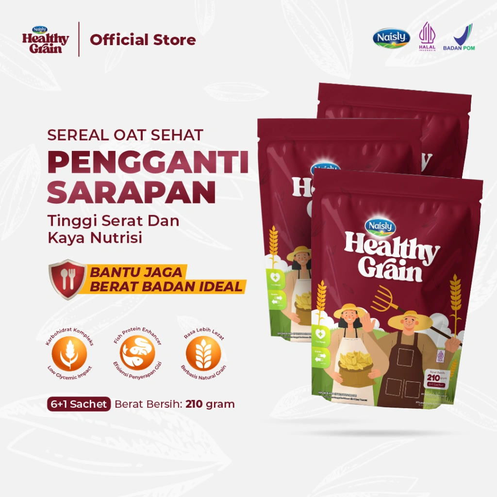 HealthyGrain Sereal Oat Pengganti Sarapan Praktis Bantu Jaga Berat Badan Ideal 3 Pouch