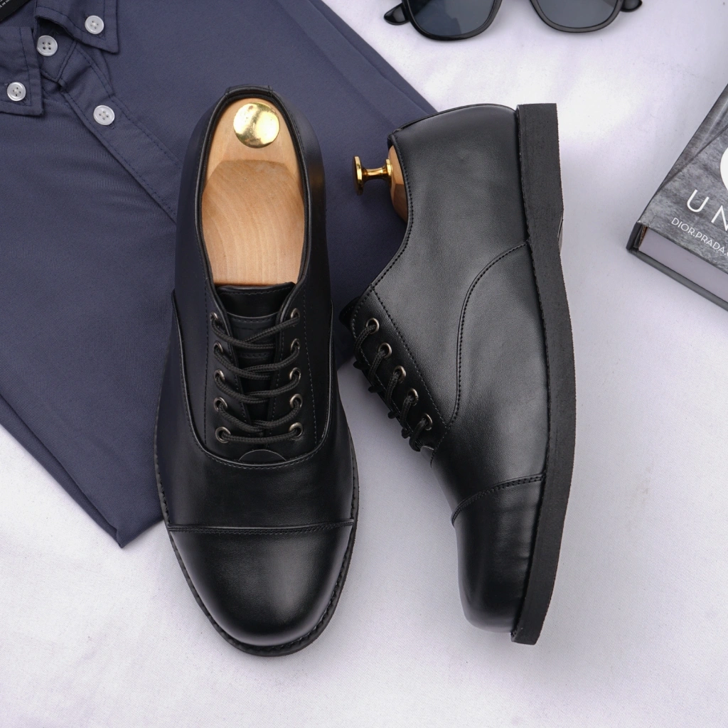 Oxford full black - Sepatu Pantofel docmart pria hitam kantor Kulit Formal wisuda- monday official