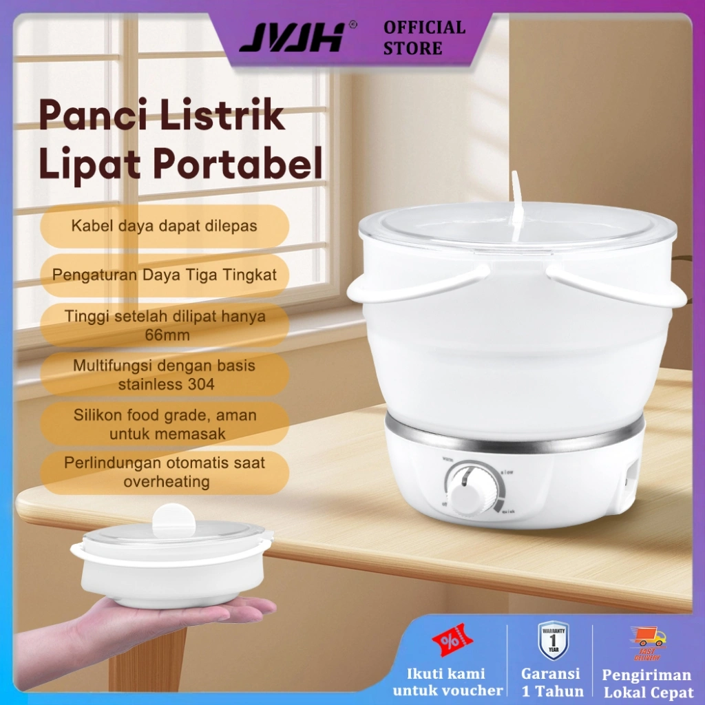 JVJH Panci Listrik Lipat Multifungsi Rice Cooker Mini Penanak Nasi Portable Bisa Dilipat Magic Com Untuk Rumah & Luar Ruangan