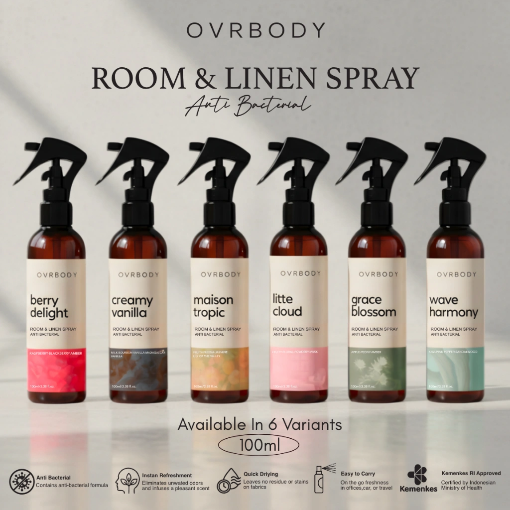Ovrbody - Room & Linen Spray 100ml | Semprotan Anti Bacterial Untuk Ruangan & Kain