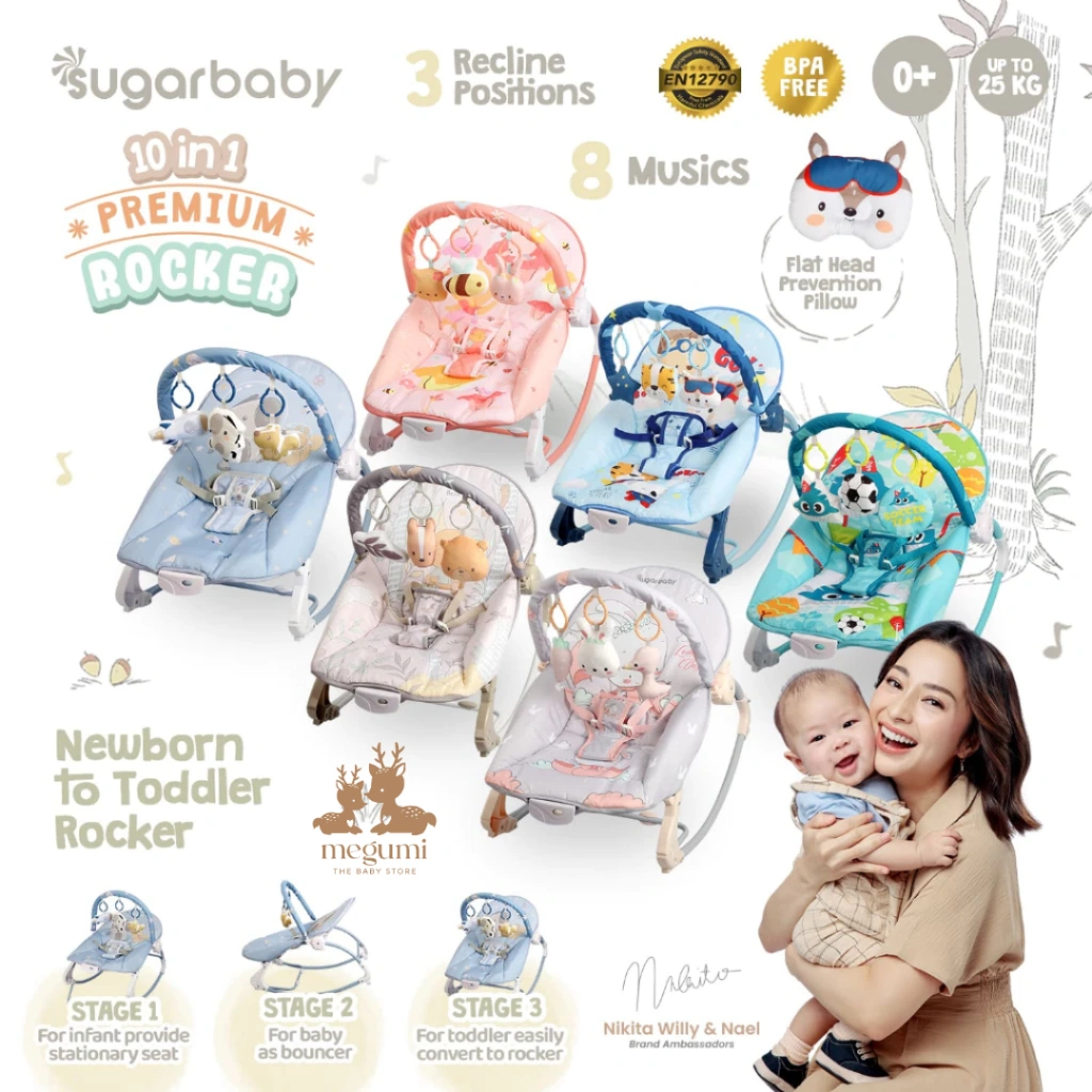 Sugar Baby 10 in1 Premium Rocker / Ayunan Bayi / Bouncer Bayi / MAINAN AYUNAN BAYI NEWBORN TODDLER / Ayunan balita