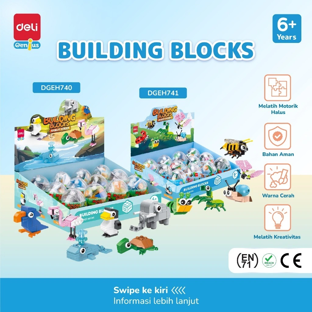 Deli Genius Balok Susun Hewan Serangga Series Building Blocks Anak Edukasi Kreatif