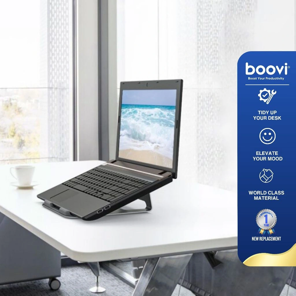 Boovi DE015 Notebook Stand Holder Aluminium Size 23.5 x 23.3 x 6.7 cm – Dudukan Laptop Stand