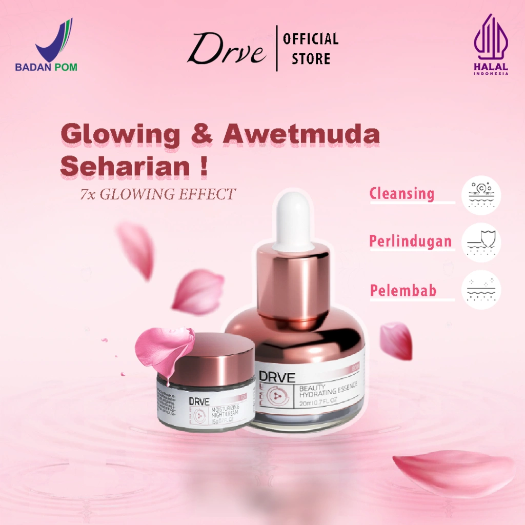 Drve Hydrating Set Bundle 2(Moisturizer Night Cream+Hydrating Essence) | Mengandung Niacinamide Membantu mencerahkan wajah serta Menutrisi Wajah Dari Dalam