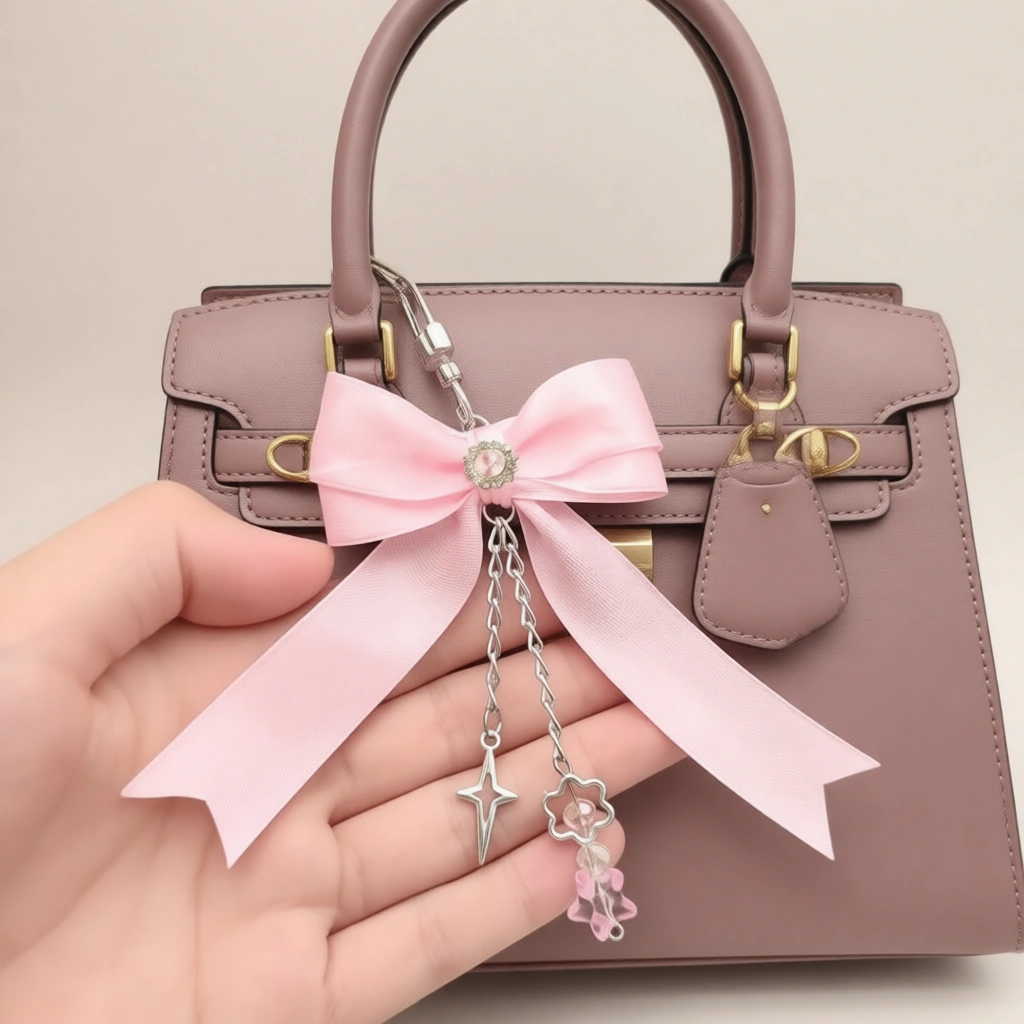 Gantungan Tas Coquette Korea – Keychain Pita Lucu Aesthetic untuk Wanita, Bandolan Tas / Dompet Ribbon Imut ala Korea