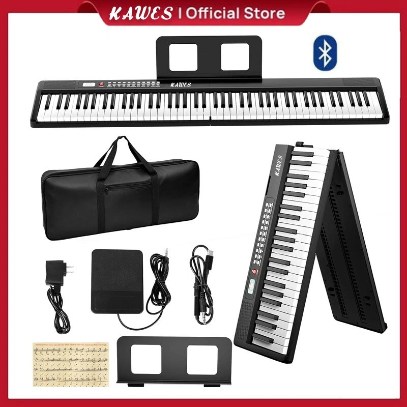 KAWES Portable Digital Piano 88/61 Keys Foldable Piano Keyboard Electric Keyboard Bluetooth Connection MIDI Free pedal